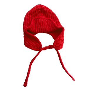 兔毛针织毛线女秋冬帽显脸小红色系带飞行帽百搭护耳保暖雷锋帽子