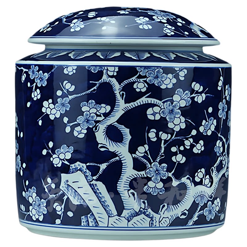 贵和祥景德镇青花梅花密封茶叶罐