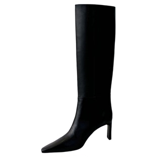 InkingPot彭姐 气质尖头显瘦长靴女真皮细跟高及膝靴瘦瘦直筒靴