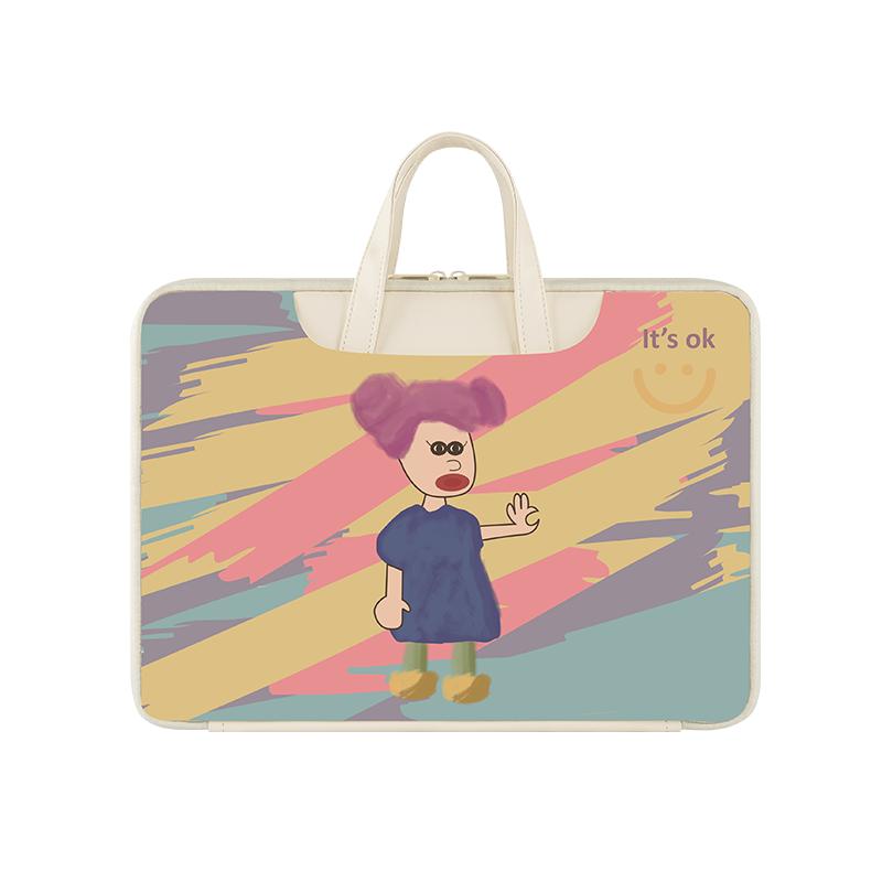 卡通电脑包手提女可爱适用华为matebook14寸联想小新air13苹果macbookpro15.6戴尔16英寸ins风华硕13.3笔记本