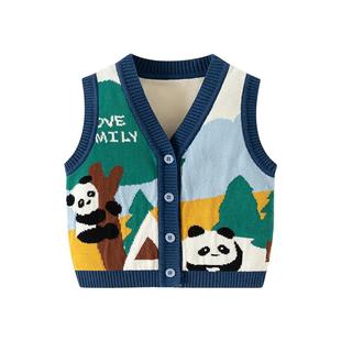 婴儿马甲秋冬加绒男宝宝针织衫背心儿童上衣男童开衫马夹外穿坎肩