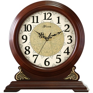 艺森实木座钟中式客厅静音钟表欧式复古大号卧室台钟美式时钟摆件
