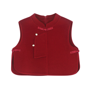 大耳象女童手工盘扣新中式双面呢马甲冬款宝儿拜年服纯羊毛上衣