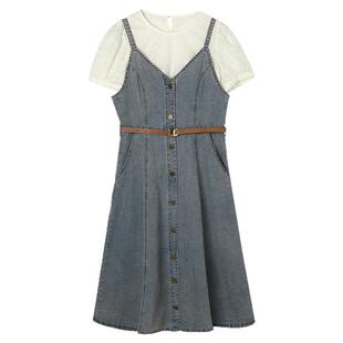 2025年夏装Outlets专柜 高端HG系列 套头短袖上衣+牛仔裙两套装女