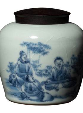 容山堂陶瓷青花茶叶罐