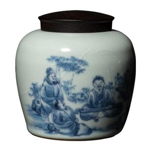 容山堂陶瓷青花茶叶罐汝窑彩绘醒茶罐普洱散茶罐家用密封罐储物罐