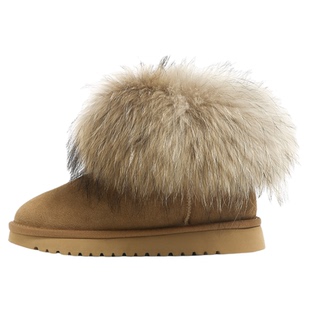 F21狐狸毛牛皮雪地靴女2026新款冬季皮毛一体短筒加厚毛毛棉鞋子