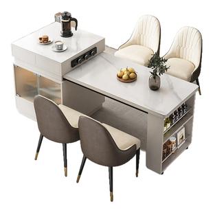 奶油风岛台餐桌一体可伸缩岩板家用小户型高端轻奢中岛台一体桌07