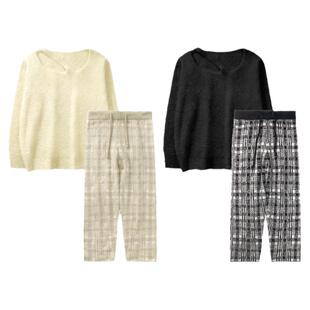 半边绒家居套装女可外穿保暖睡衣珊瑚加绒加厚秋冬设计感上衣长裤