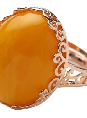 蜜蜡戒指可调节鸡油黄首饰品