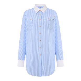 丁程鑫同款lost in echo2025新款时尚垫肩蓝白条纹长袖衬衫外套女