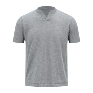 OaOO 纯色小V领软糯亲肤毛衣休闲通勤Cleanfit短袖T恤打底男夏