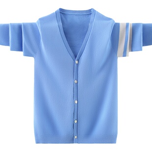 男童开衫薄款2025春秋款儿童纯棉针织衫中大童男孩毛衣外套空调衫