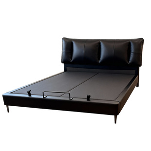 造作泡芙床现代简约意式真皮黑色软包床双人床主卧1.8米1.5米婚床