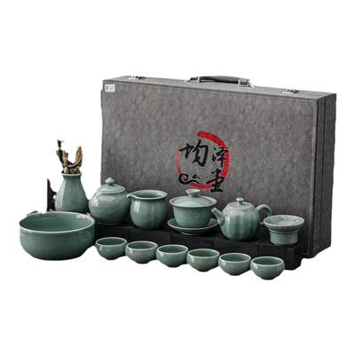 绿水青山功夫茶具套装客厅简约轻奢新中式西施茶壶茶杯全套礼盒装