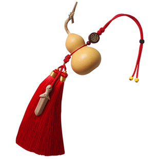 精品天然真葫芦桃木剑挂件门对门卧室玄关大红色穗子双流苏挂饰品