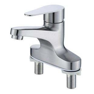 304不锈钢双孔面盆水龙头三孔洗脸盆全铜冷热立柱盆洗手池二合一