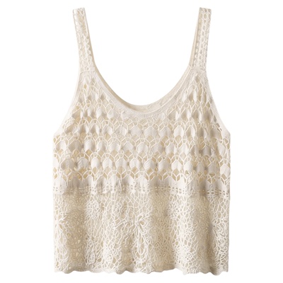 Solid Color Hollow Knit Loose V-Neck Sling纯色镂空针织小吊带