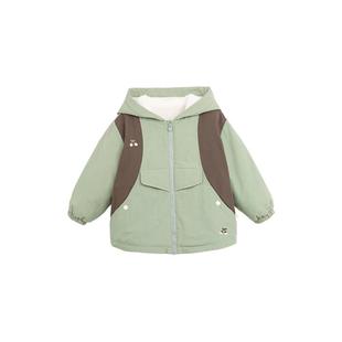 whitewheat儿童25冬季新款外套舒棉绒男童女宝户外防水连帽衣服厚