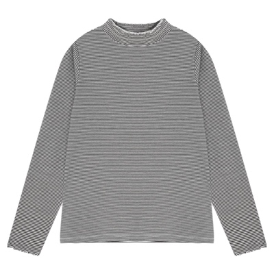 studio CLIP T恤女2026春季新款简约条纹花边领长袖上衣582265