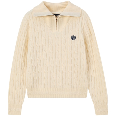 elandkids女童半拉链绞花针织衫