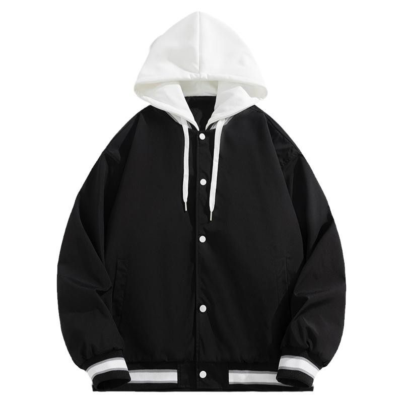 棒球服秋冬款宽松夹克外套假两件