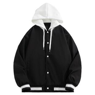 男士外套春秋冬季美式潮牌痞帅休闲加厚上衣棒球服男生假两件夹克
