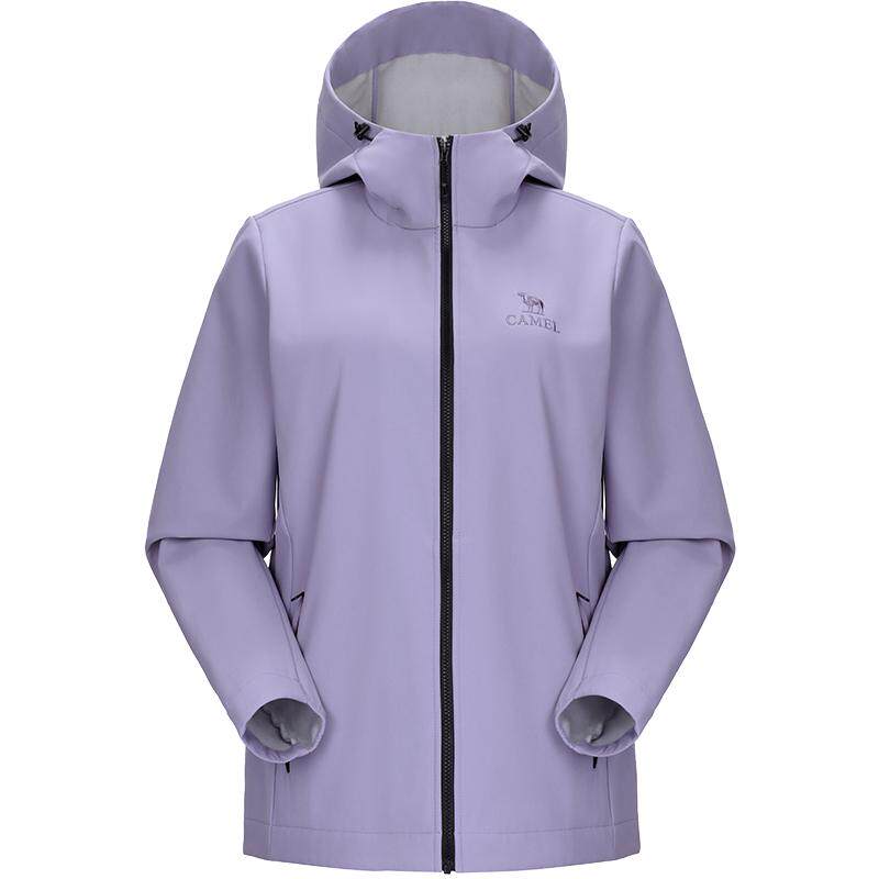 骆驼女装软壳衣防泼水外套2026春秋百搭防风加绒短款连帽休闲外套