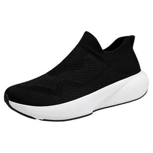 男鞋2026新款春季网面一脚蹬运动休闲袜子鞋黑色厚底增高跑步潮鞋