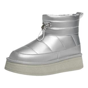 红蜻蜓银色雪地靴2025冬季新款女鞋厚底一脚蹬短筒靴加绒加厚棉鞋