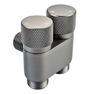 超薄枪灰一进二出双头双控三角阀全铜双开关三通双出水洗衣机角阀