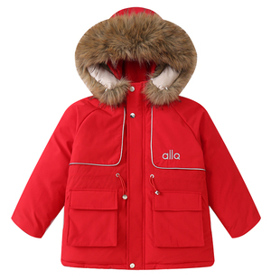 儿童中长款羽绒棉服男童女童中小童棉衣宝宝冬季加绒加厚外套棉袄