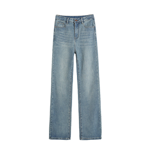 加绒牛仔裤女2025新款冬高腰阔腿女士浅色小个子加厚窄版直筒裤子