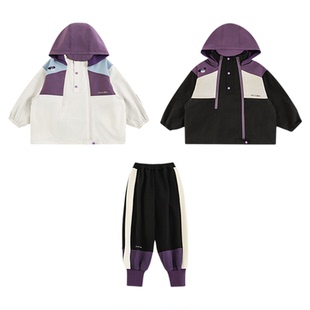 幼悠童装儿童冲锋衣外套男童防风2025新款冬装保暖束脚裤子套装潮