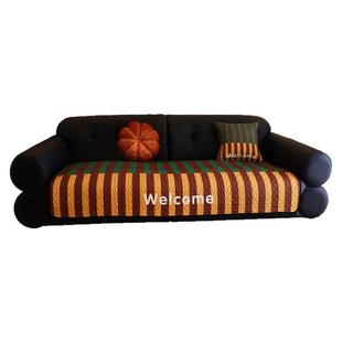 枕西湖复古条纹防滑沙发垫新款四季通用轻奢高级中古风沙发套罩巾