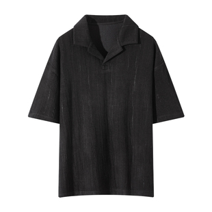 Costful Ro进口澳洲绵羊毛混纺短袖POLO衫 水波纹肌理简约针织T恤