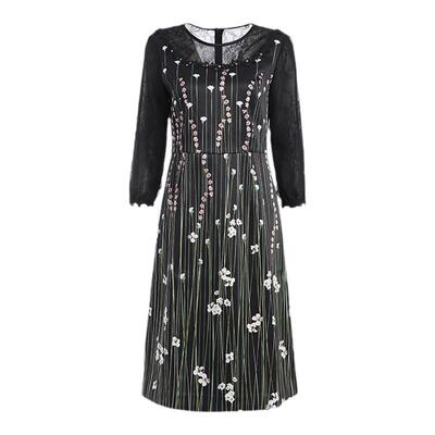 声雨竹甜美中裙中腰七分袖连衣裙