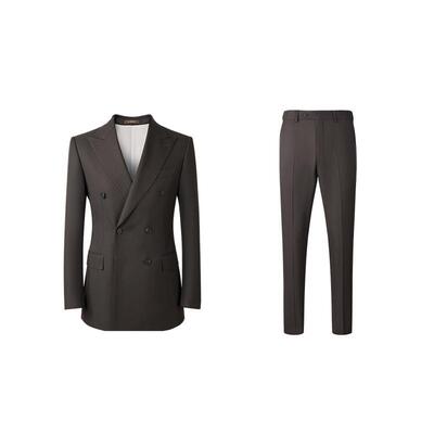 吉约蒙双排扣羊毛西装男套装新郎结婚礼服深棕色商务高级西服外套