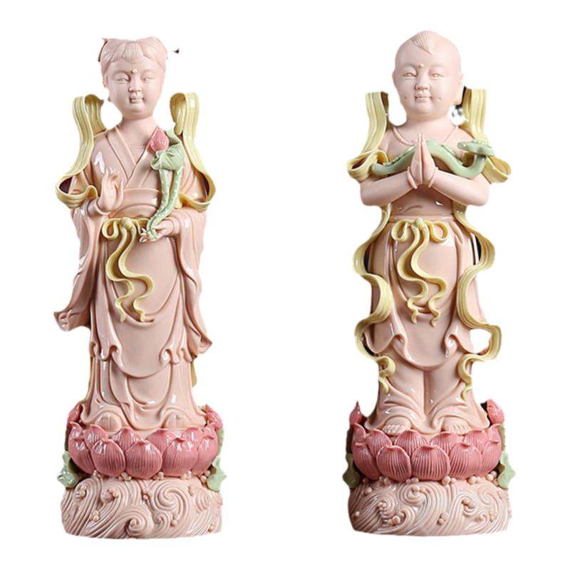 戴玉堂善财童子龙女金童玉女陶瓷观音菩萨像佛像家用客厅供奉摆件
