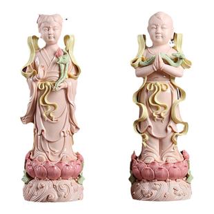 戴玉堂善财童子龙女金童玉女陶瓷观音菩萨像佛像家用客厅供奉摆件