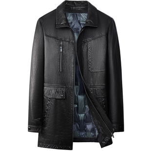 真皮男冬季皮衣羽绒服翻领头层牛皮保暖可拆脱内胆外套机车皮夹克