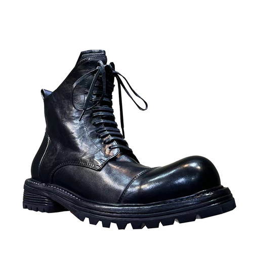 2024秋冬新款复古马皮马丁靴男真皮厚底增高短筒机车靴子高帮皮鞋