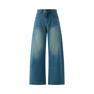 【100%棉】Eland衣恋牛仔裤女宽松显瘦直筒裤2025冬季新款