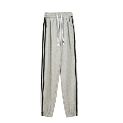 高腰加长休闲裤子条纹灰色运动裤