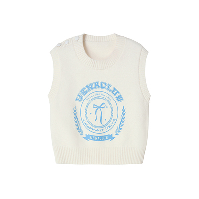 Uena米白色字母印花毛织背心马甲