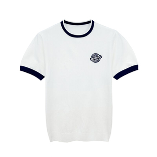 轻奢刺绣衣服男款修身针织衫内搭上衣男 高级白色休闲男士短袖t恤