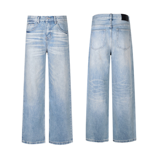 ALLFIT 纯棉13.5盎司内华达水洗蓝牛 简约百搭宽松直筒牛仔裤男女