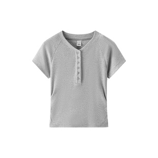 森马短袖T恤女夏季短款亨利领修身插肩袖内搭小心机显瘦百搭上衣