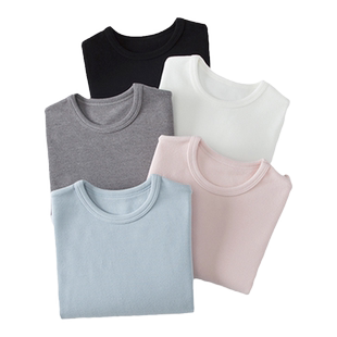 a类儿童保暖上衣男童女童冬季德绒纯色黑色白色圆领长袖T恤打底衫