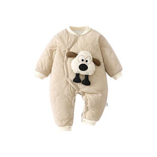婴儿连体衣秋冬款150g夹棉纯棉爬服加厚宝宝保暖外出服春秋服洋气